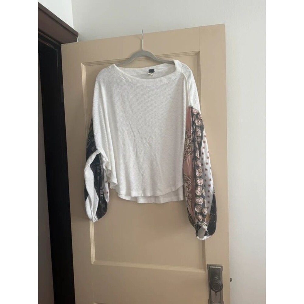 Free People Waffle Shirt with Statement Sleeve
